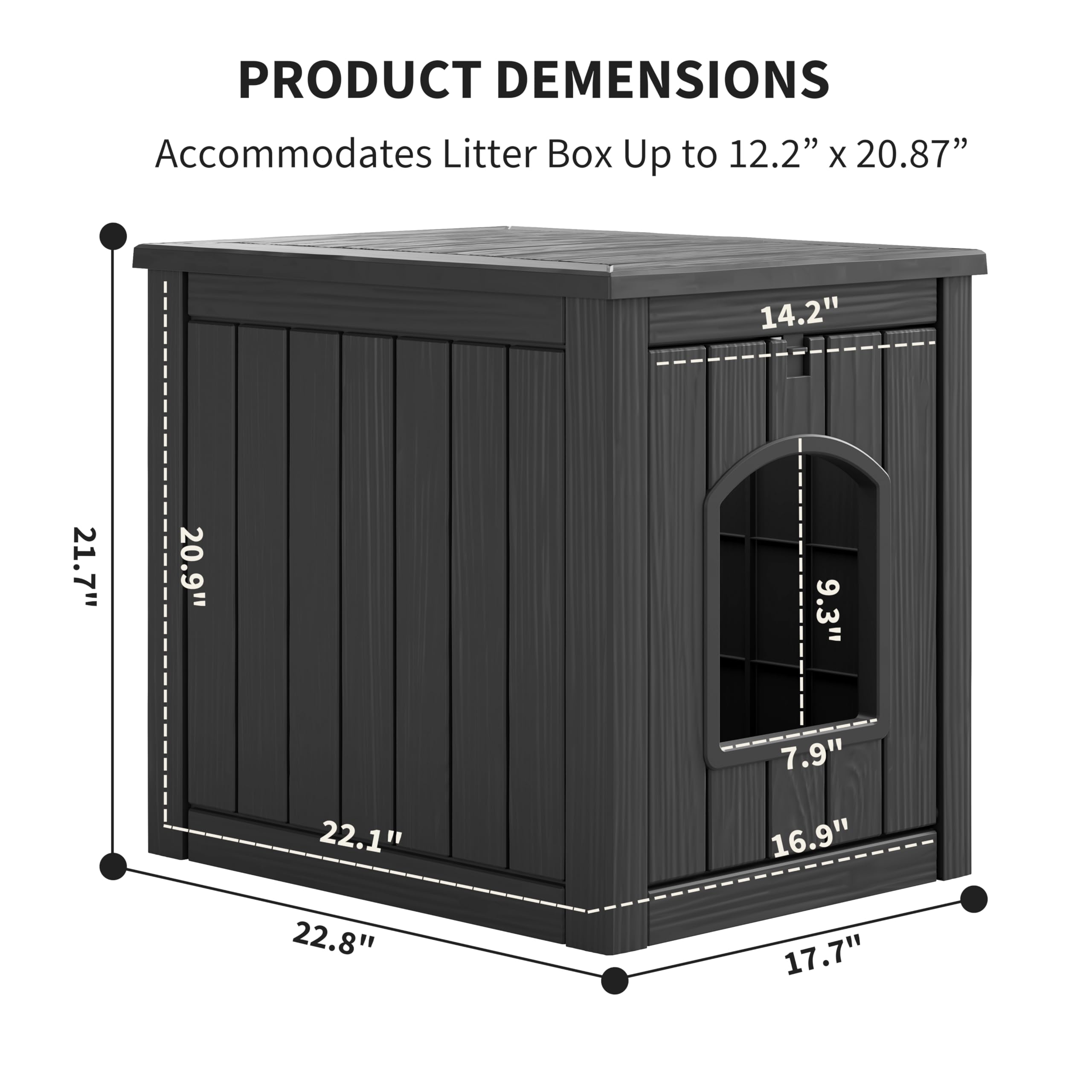 Cat Litter Box Enclosure, Plastic Hidden Litter Box Side Table with Openable Front Door, Waterproof & Weatherproof Cat Box Enclosure Cabinet for Indoor & Outdoor Use (Black) - image 2
