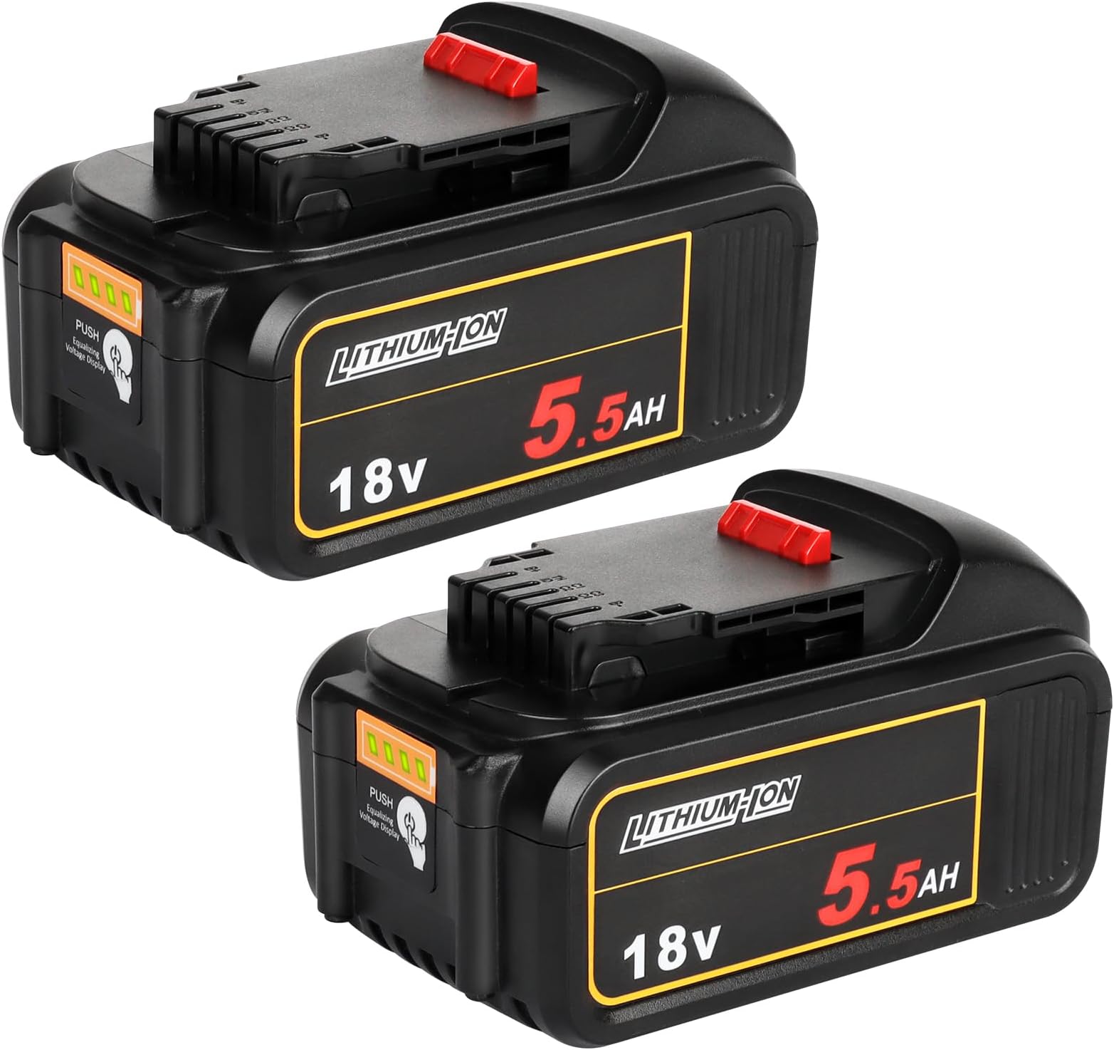 Powarobor 2 Pack 18V 5.5Ah DCB184 Lithium-Ion Replacement Battery for Dewalt 18V XR Power Tools compatible with DCB180 DCB182 DCB183 DCB200 DCB201