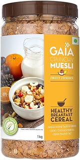 Gaia Crunchy Muesli – Fruit Fusion, 1kg | High-Fiber, Multigrain Breakfast Cereal | Enriched with Real Dried Fruits | Sour... Price In India