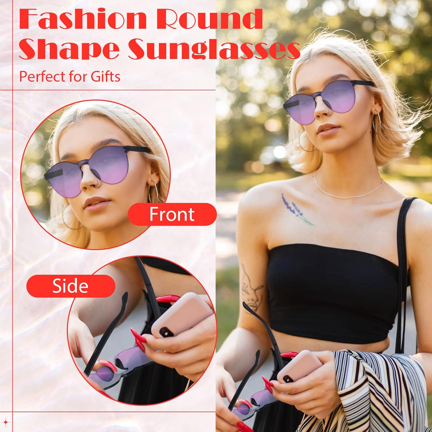 Hoteam 48 Pairs Colored Sunglasses Bulk Rimless Sunglasses Colorful Transparent Candy glasses Tinted Eyewear Colored Retro Glasses Eyewear for Women Men Adult, 24 Colors - Image 4