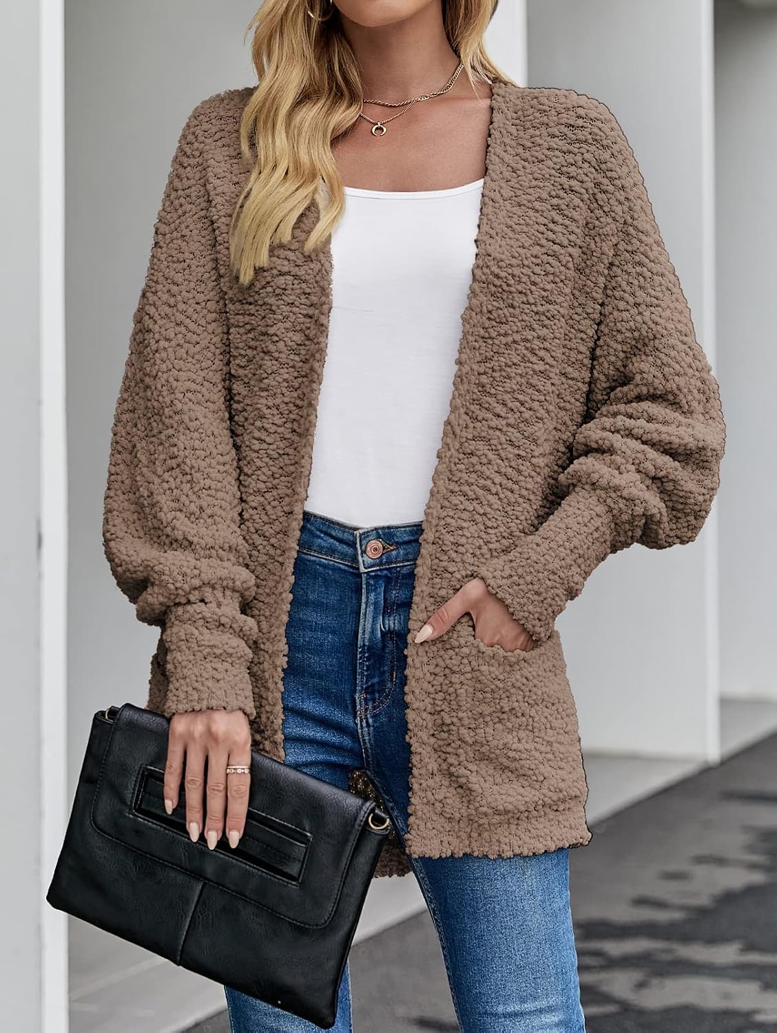 MEROKEETY Women's Fuzzy Popcorn Oversized Sherpa Chenille Cardigan Sweaters image 4