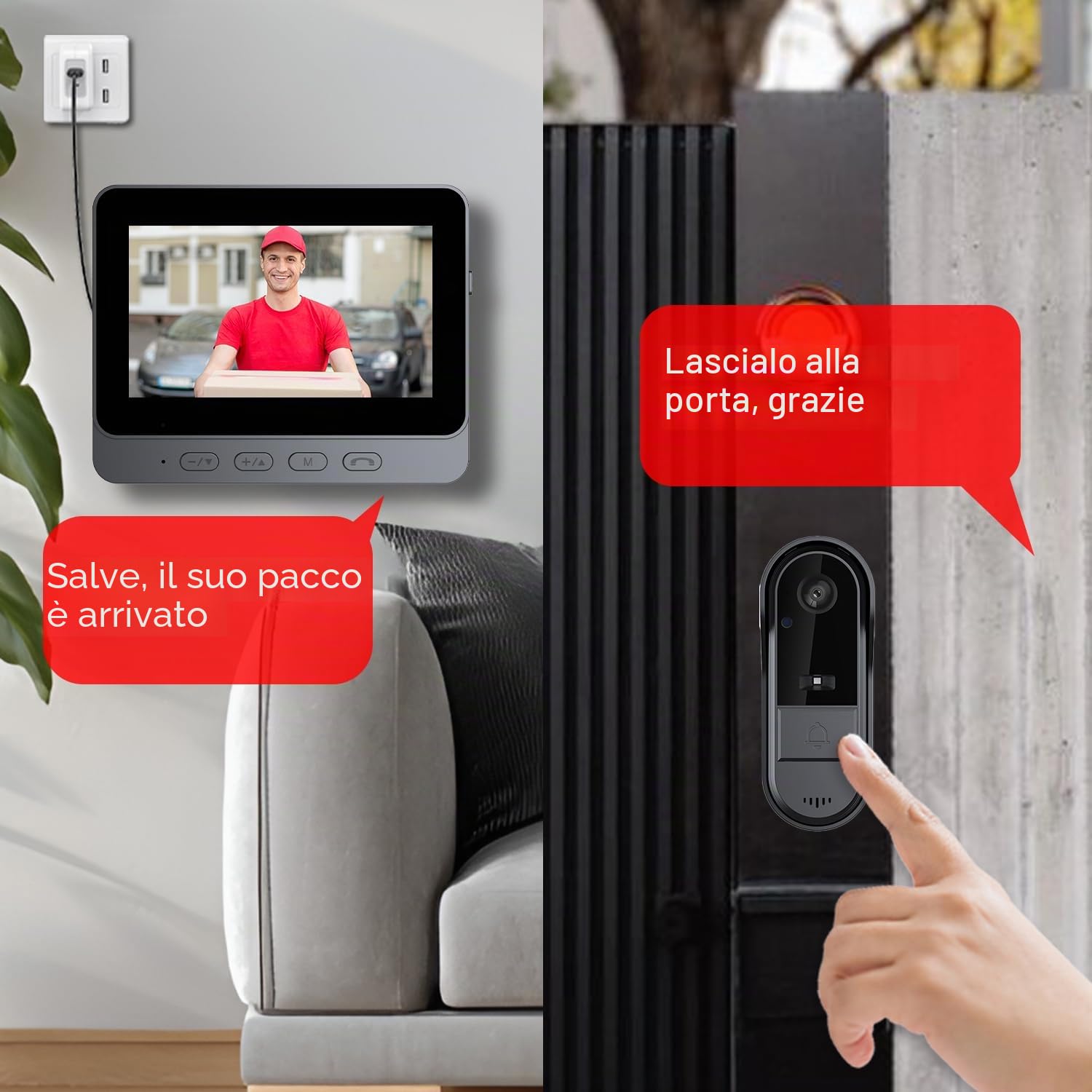 TKMARS Videocitofono senza Fili da Esterno 1080P Citofono senza Fili da Esterno Campanello HD Visione Notturna Citofono Grandangolare IP65 Impermeabile Videocitofono con Schermo 4,3P Batteria 1000mAh