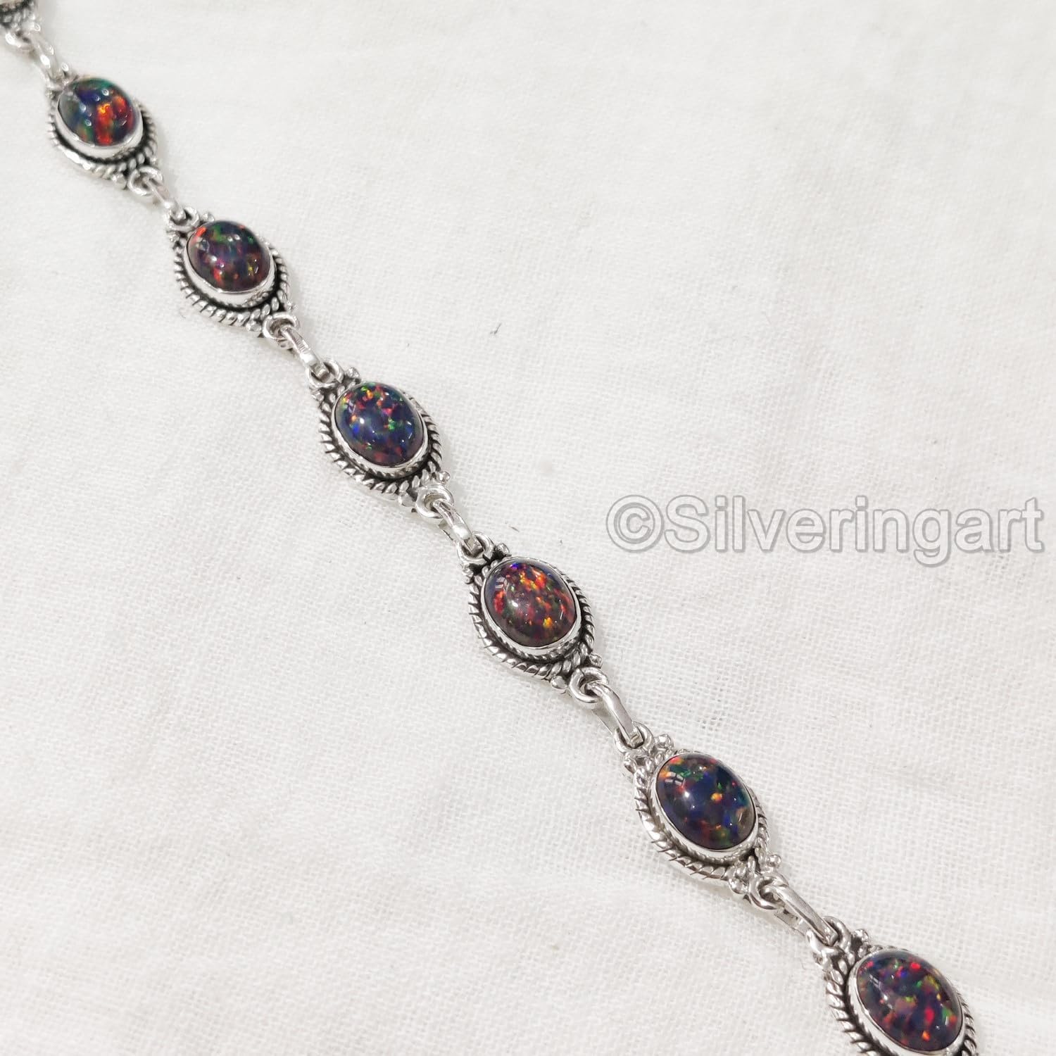 Black Opal Gemstone Bracelet, Natural Black Opal Bracelet, October Birthstone, 925 Sterling Silver jewelry, Silver bracelet, Anniversary Bracelet, Christmas Gift, Womens Bracelet, Handmade Bracelet