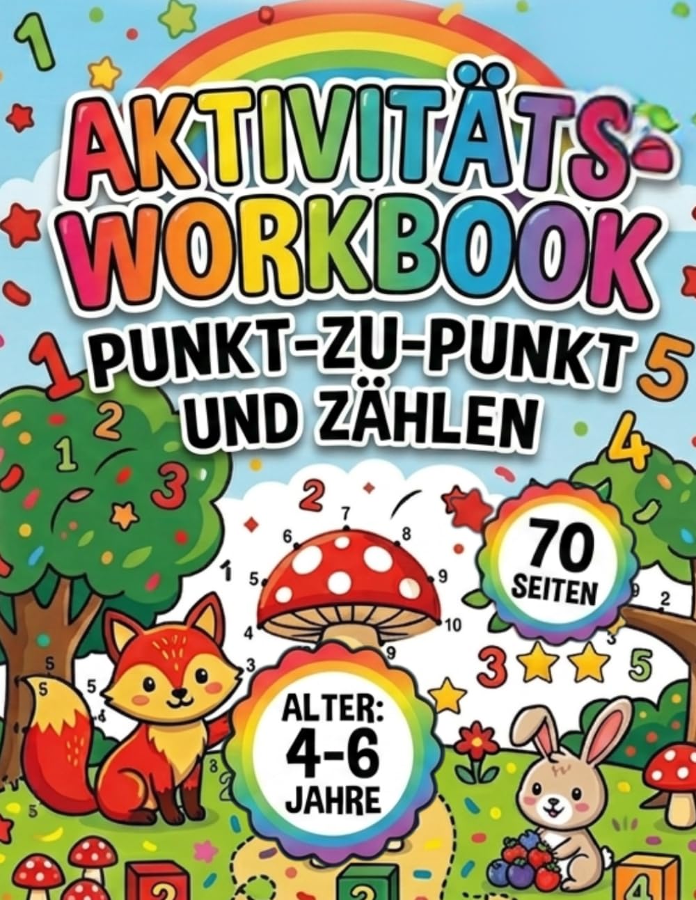 Punkt-zu-Punkt Aktivitätsbuch für Kinder 4–6 Jahre: Großes Dot-to-Dot und Zahlen Lernen Buch mit einfachen Zählübungen, Konzentrationsspielen und lustigen Aktivitäten für Vorschule und Kindergarten