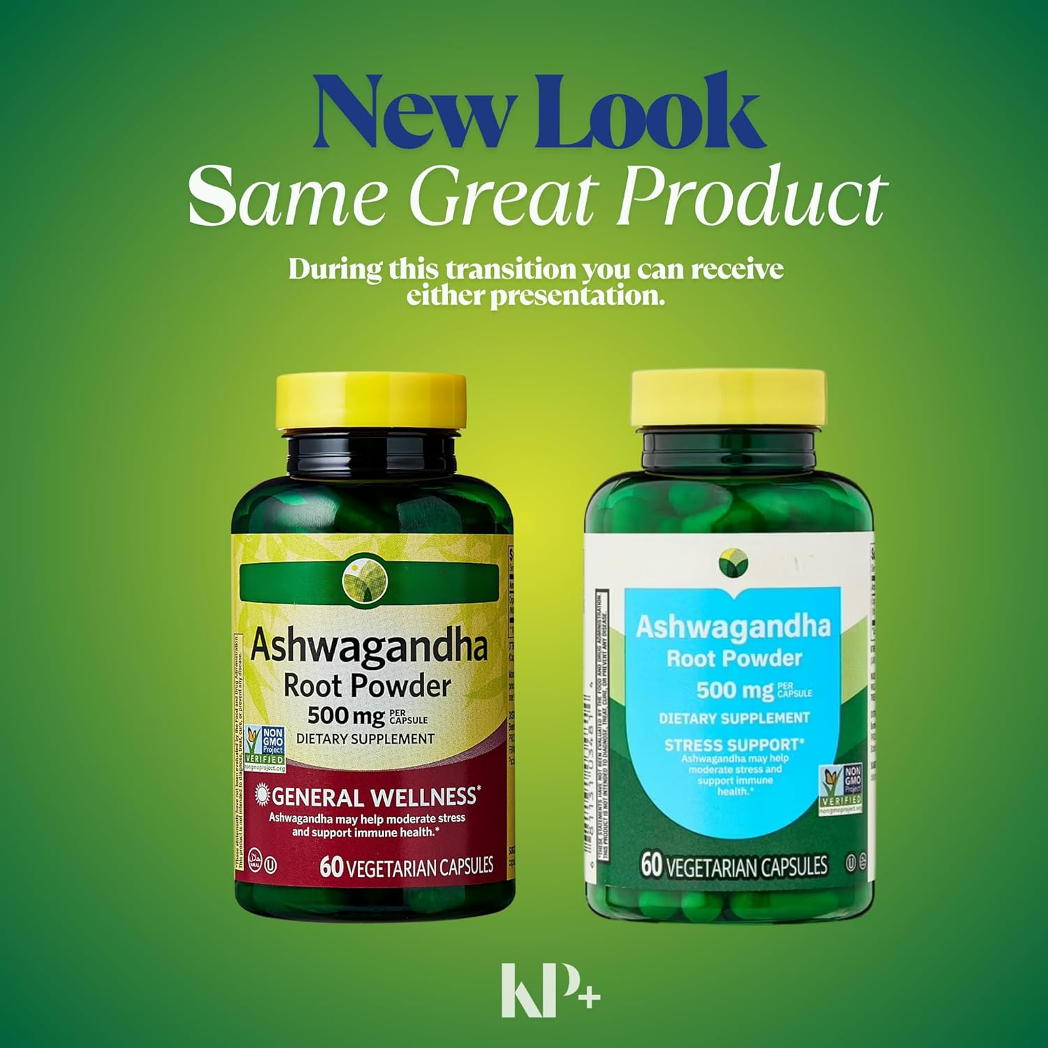 KP+ Ashwagandha Root Powder 500 mg | General Wellness | May Help Moderate Stress & Support Immune Health | Dietary Supplement | 60 Vegetarian Capsules | Pack of 2