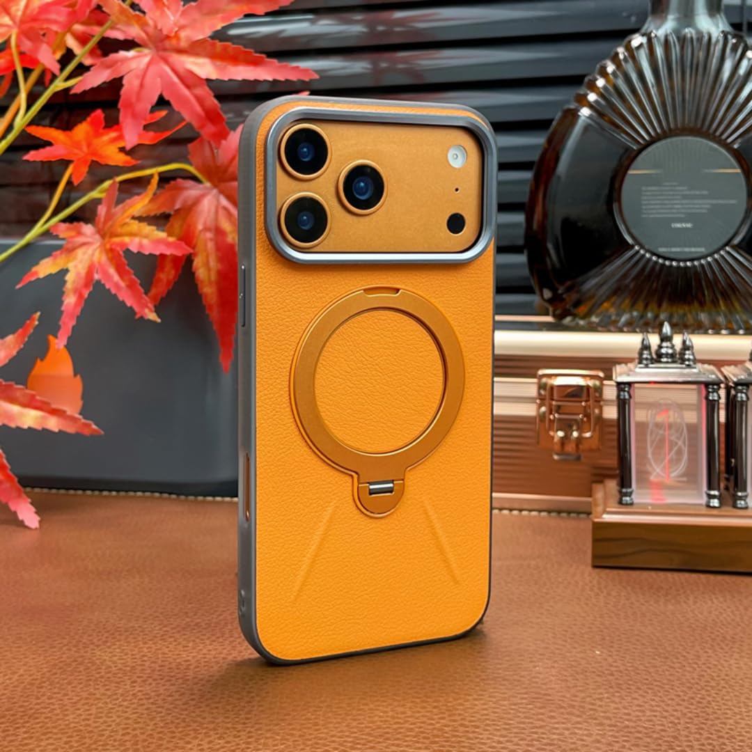 Do iPhone'a 15 Pro, matowe metalowe soczewki, jednolity kolor, etui pancerne, obrotowy uchwyt, ładowanie bezprzewodowe, matowe (do iPhone'a 15 Pro/pomarańczowe)