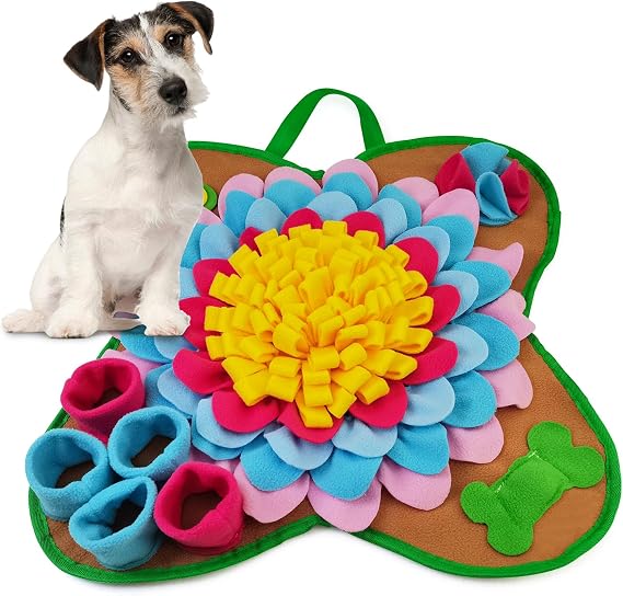 Snuffle Mat for Dogs, 20''*20'' Interactive Foraging Puzzle Blanket, Dog Feeding Mat with Non-Slip Bottom, Foldable Pet Snuffle Mat for Sniffing, Slow Feeding and Stress Release