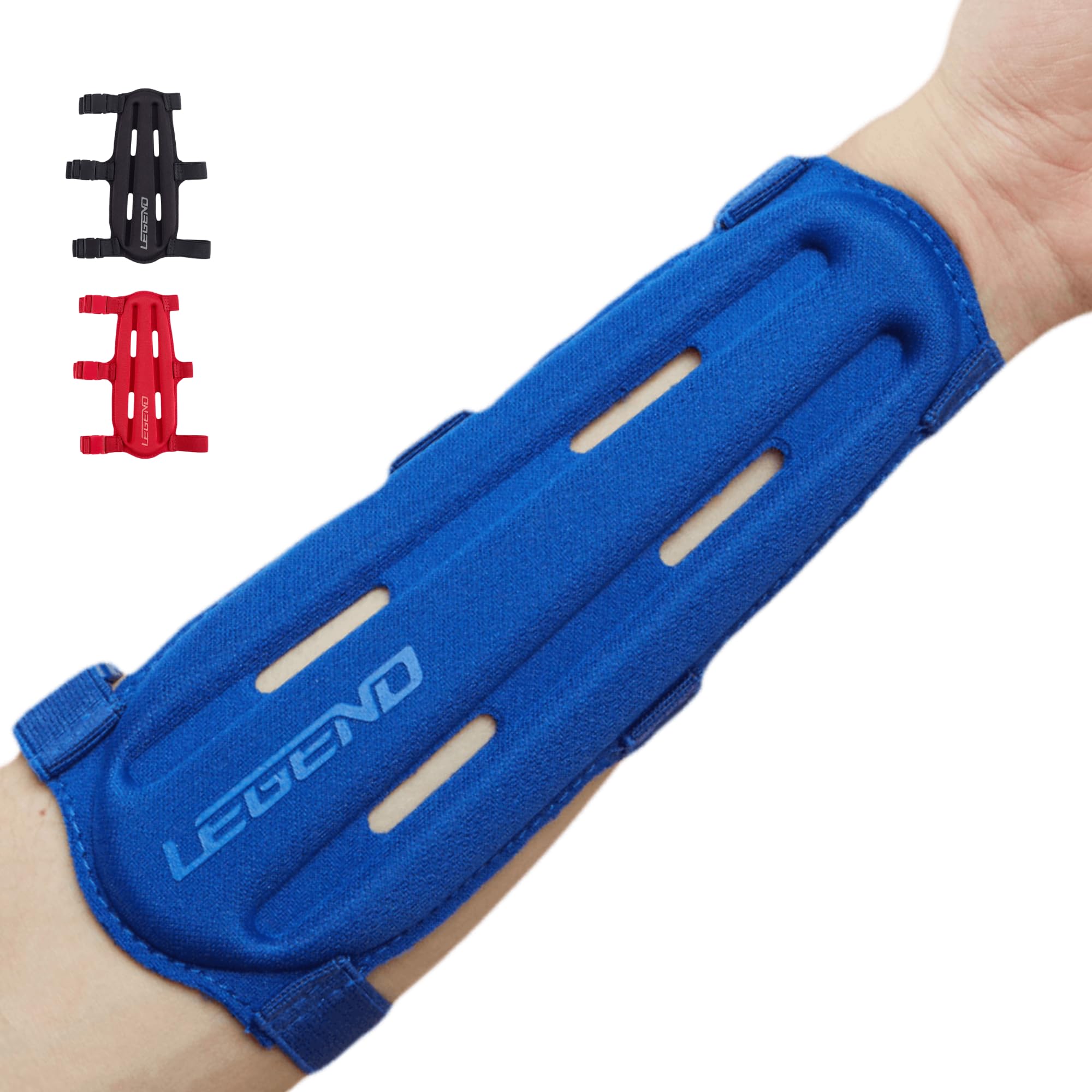 LEGEND Armguard XT Archery Arm Guard - Vented Design in Thermo Shaped EVA Foam - Forearm Guards with Full Coverage & Protection - Adjustable Elastic Straps with Quick-Release Buckles - Blue - M