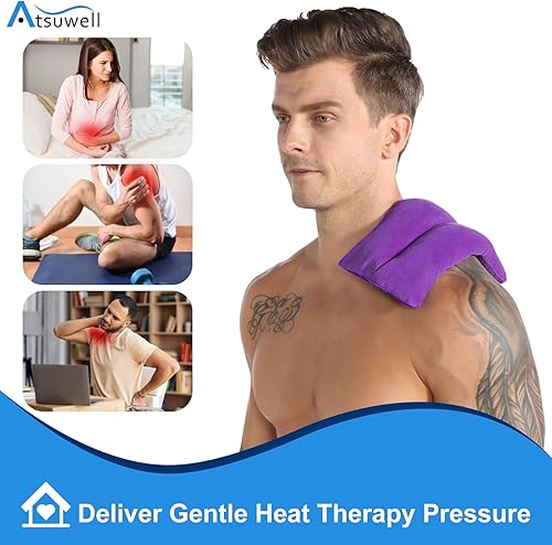 Miniatura 8 de Atsuwell Almohadilla térmica apta para microondas para aliviar el dolor 6 x 11 pulgadas paquete de calor húmedo multiusos para calambres cuello y