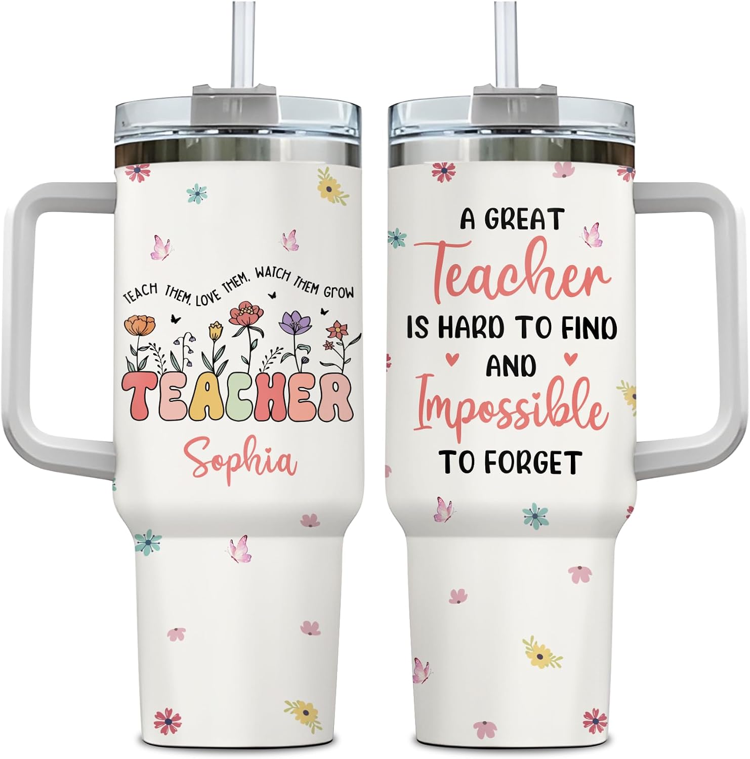 Hyturtle Personalized Best Teacher Tumbler - Teacher Appreciation & Back To School Gift - Custom Name Stainless Steel Travel Coffee Cup 40oz With Lid