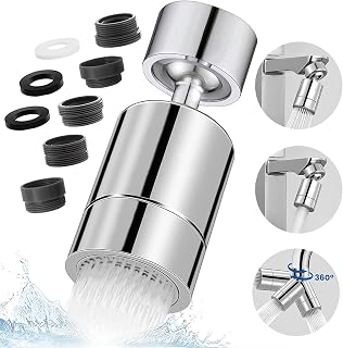Faucet Tap Aerator, 360° Swivel Faucet Extender 2-Flow Modes, Water Saving Splash-Proof Bathroom Sink Kitchen Tap Spray Head Bubbler Sprayer with Faucet Adapter Accessories (Silver)