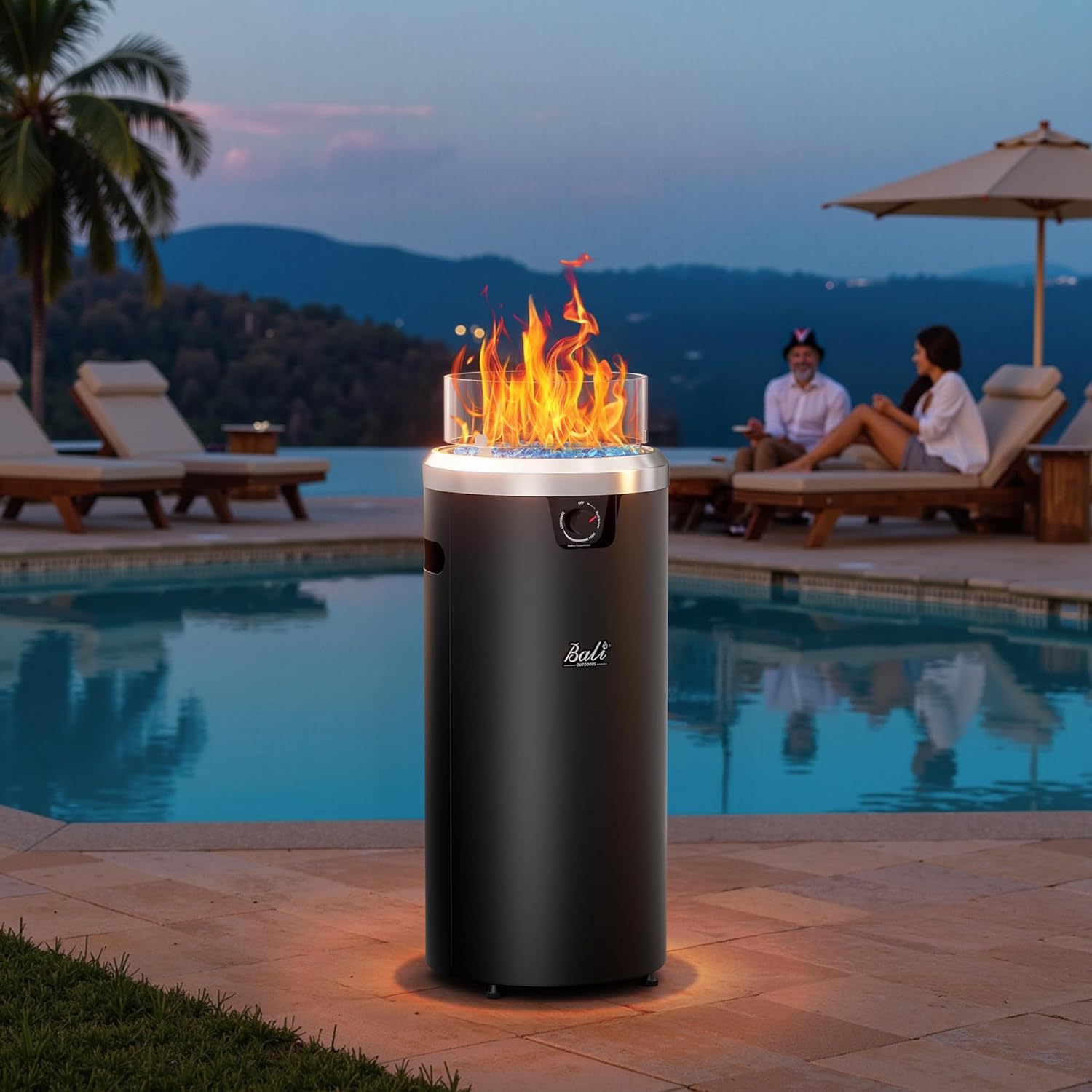 BALI OUTDOORS Propane Fire Pit Black, Column Outdoor Fire Pit Round, Outdoor Firepits for Outside Garden, Patio