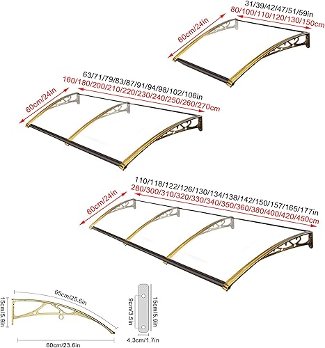 Miniatura 3 de KDDEON Toldo de entrada de toldo para puerta delantera, protección UV, resistente 123, cubierta de policarbonato transparente, soporte curvo, toldo