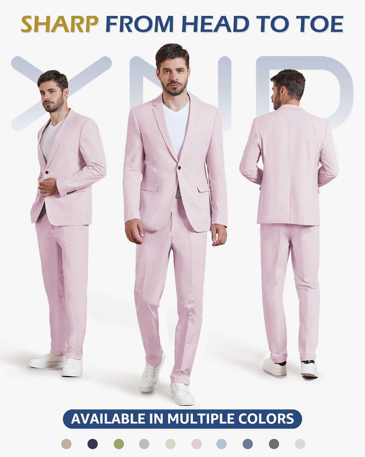 YND Men's 2 Piece Casual Linen Suit Set, Regular Fit Lightweight Blazer Jacket and Pants for Wedding, Business, Party - Image 2