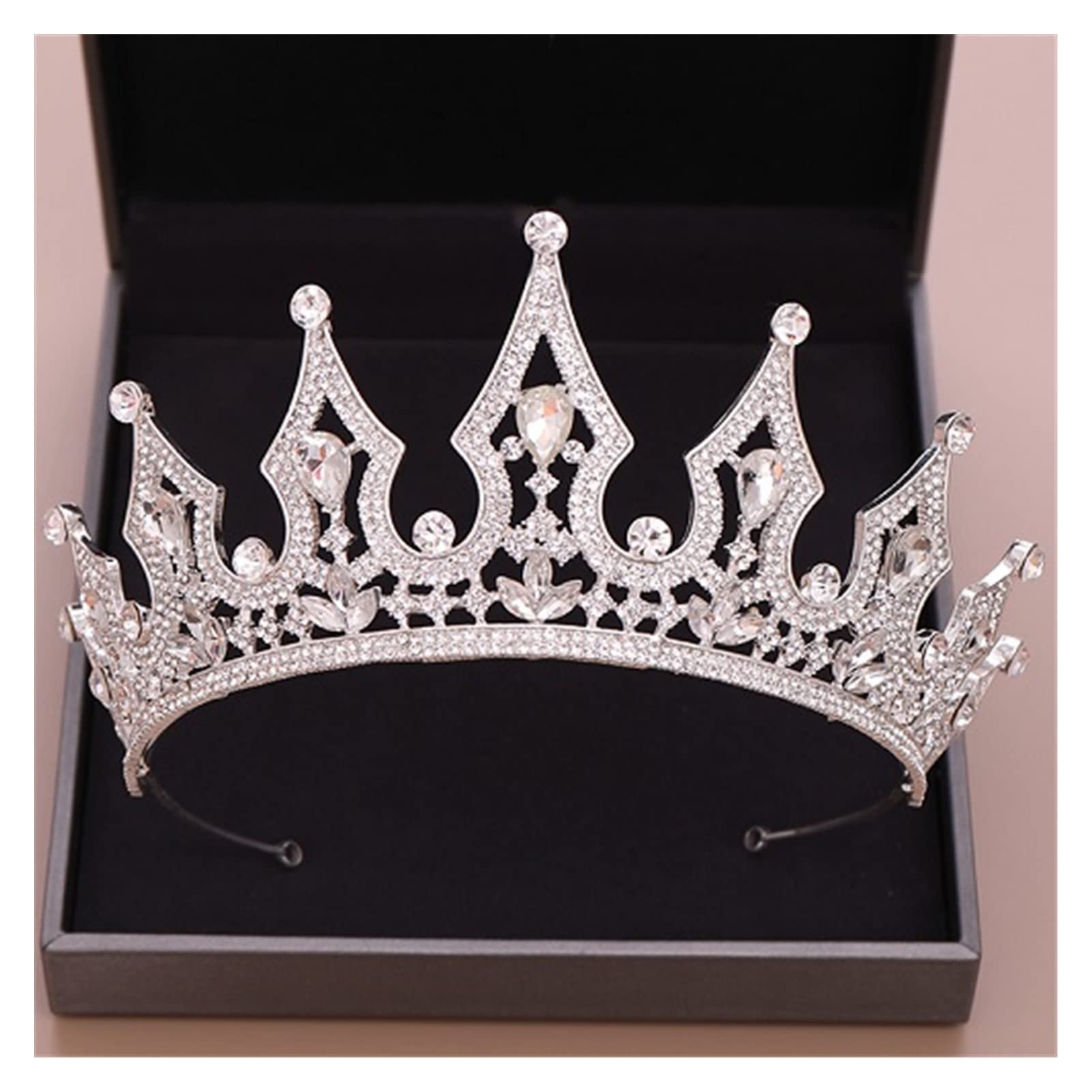 Korony ślubne dla narzeczonych Kryształ Rhinestone Królowa Diadem Nakrycie głowy panny młodej Akcesoria do włosów Pałąk Kryształowa tiara Korona Nakrycia głowy Tiara (Kolor metalu: Złoty kolor)