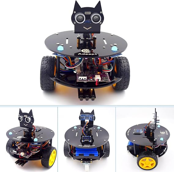 Adeept Smart Car Kit(Compatible with Arduino IDE), Line Tracking, Obstacle Avoidance, OLED Display, Ultrasonic Sensor, Wireless Remote Control, DIY STEM Educational Robot Car Kit (Black)