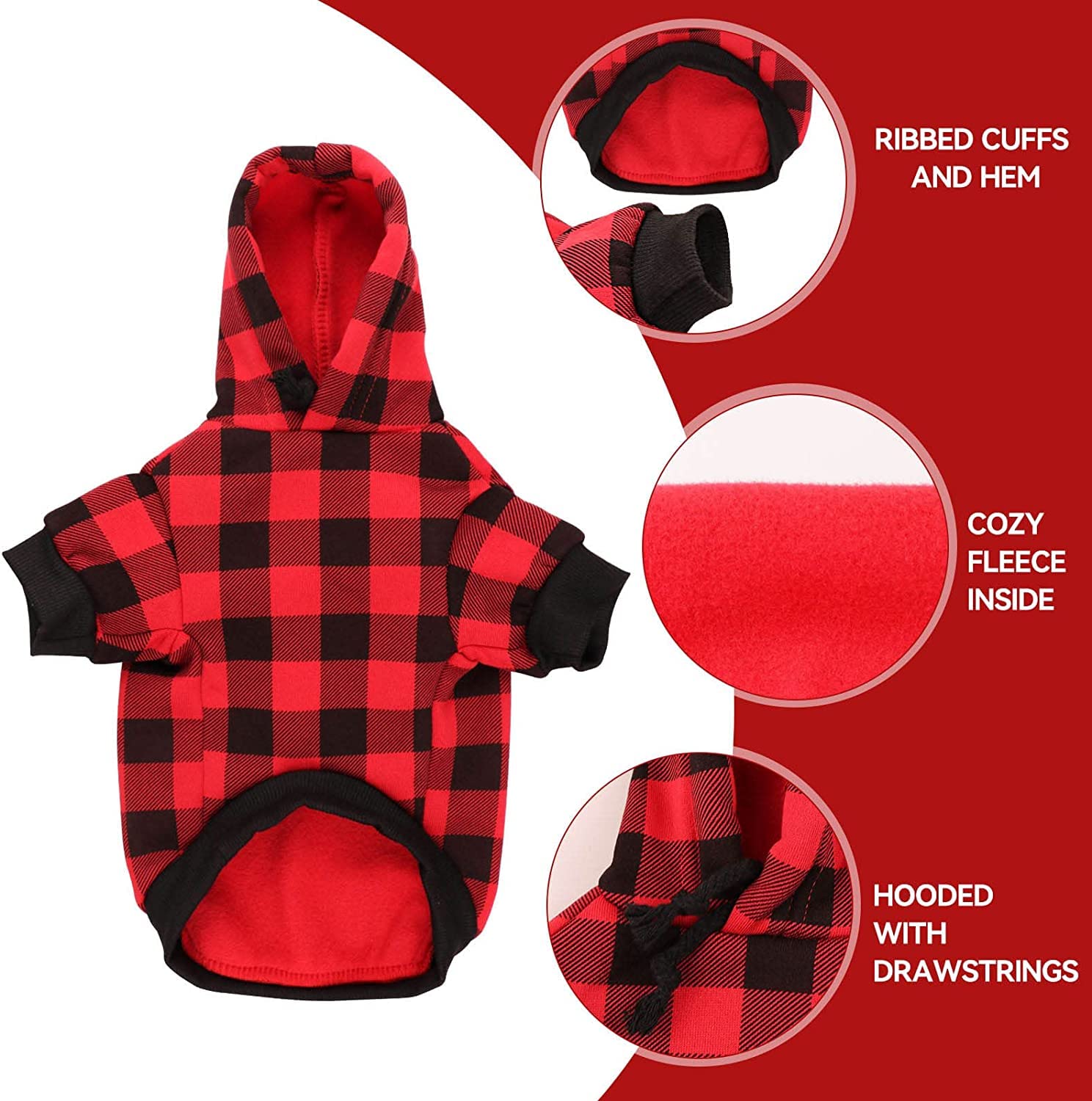 KUTKUT Dog Hoodie British Style Plaid Pet Sweaters with Hat Fleece Cold Weather Dog Hoodie with Pocket Windproof Pet Winter Sweatshirts for Xtra Large Dogs with Harness Hole (Size: 2XL) 1