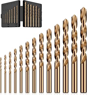 MACXCOIP 13pc M35 Cobalt Drill Bit Set for Stainless Steel, Hardened Metal, Cast Iron - Jobber Length 1/16"-1/4" HSS Kit with Case