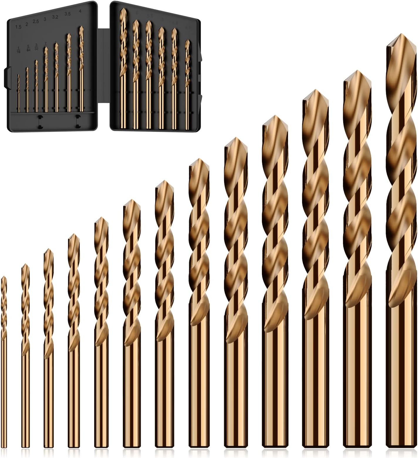 MACXCOIP コバルトドリルビットセット 13個 M35 高速度鋼 ジョバー長さ ドリルビットキット 硬化金属 ステンレススチール 鋳鉄 木材 プラスチック インデックス収納ケース付 1/16インチ-1/4インチ