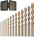 Cobalt Drill Bit Set, 13Pcs M35 High Speed Steel Jobber Length Drill Bit Kit for Hardened Metal, Stainless Steel, Cast Iron, Wood and Plastic, with Index Storage Case, 1/16"-1/4"