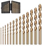 MACXCOIP Cobalt Drill Bit Set, 13Pcs M35 High Speed Steel Jobber Length Drill Bit Kit for Hardened Metal, Stainless Steel, Cast Iron, Wood and Plastic, with Index Storage Case, 1/16