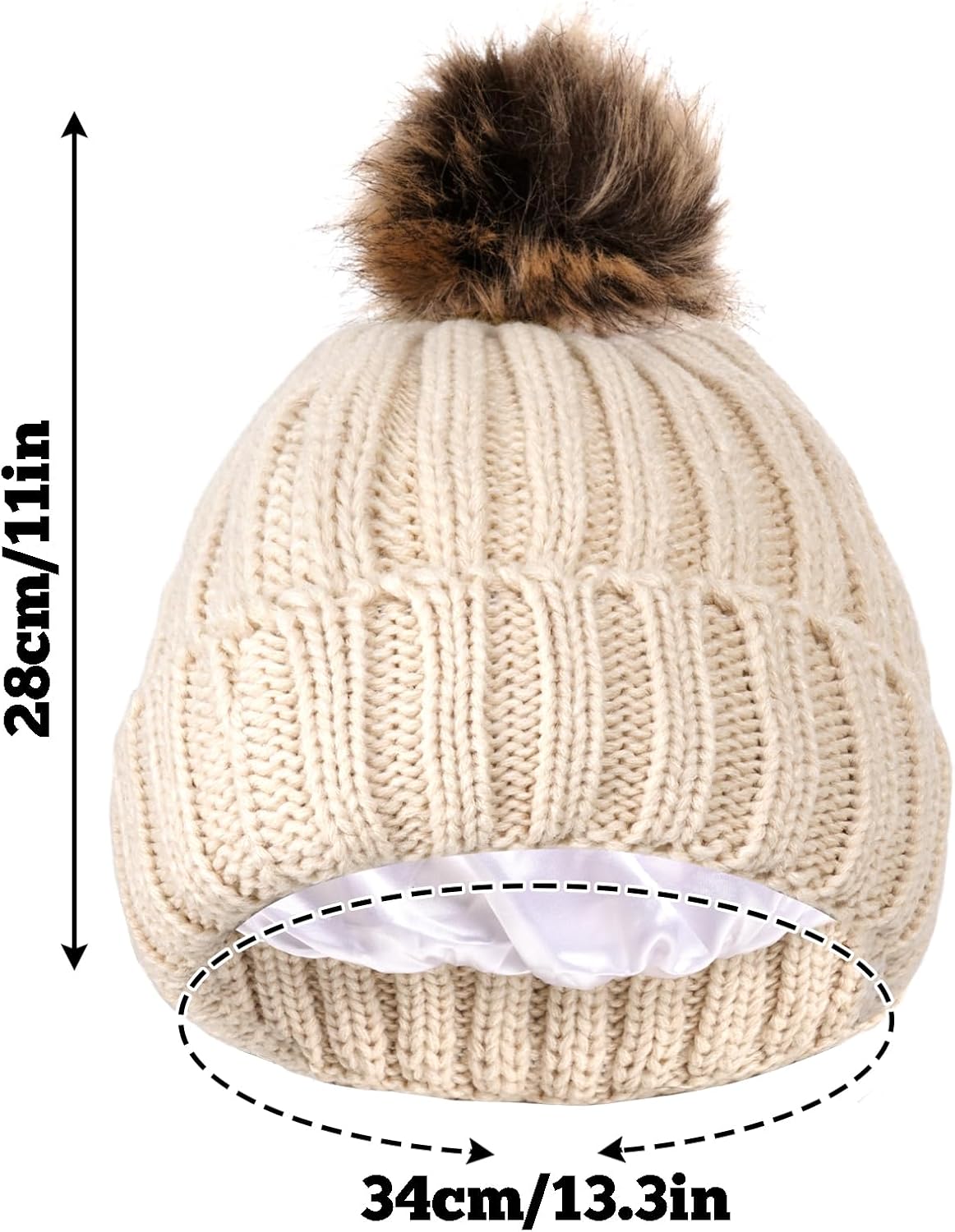 hoyuwak Satin Lined Beanie - Winter Hat for Women, Soft Stretchy Acrylic Beanies, Warm Beanies for Cold Weather, Outdoor Activities White - Image 3