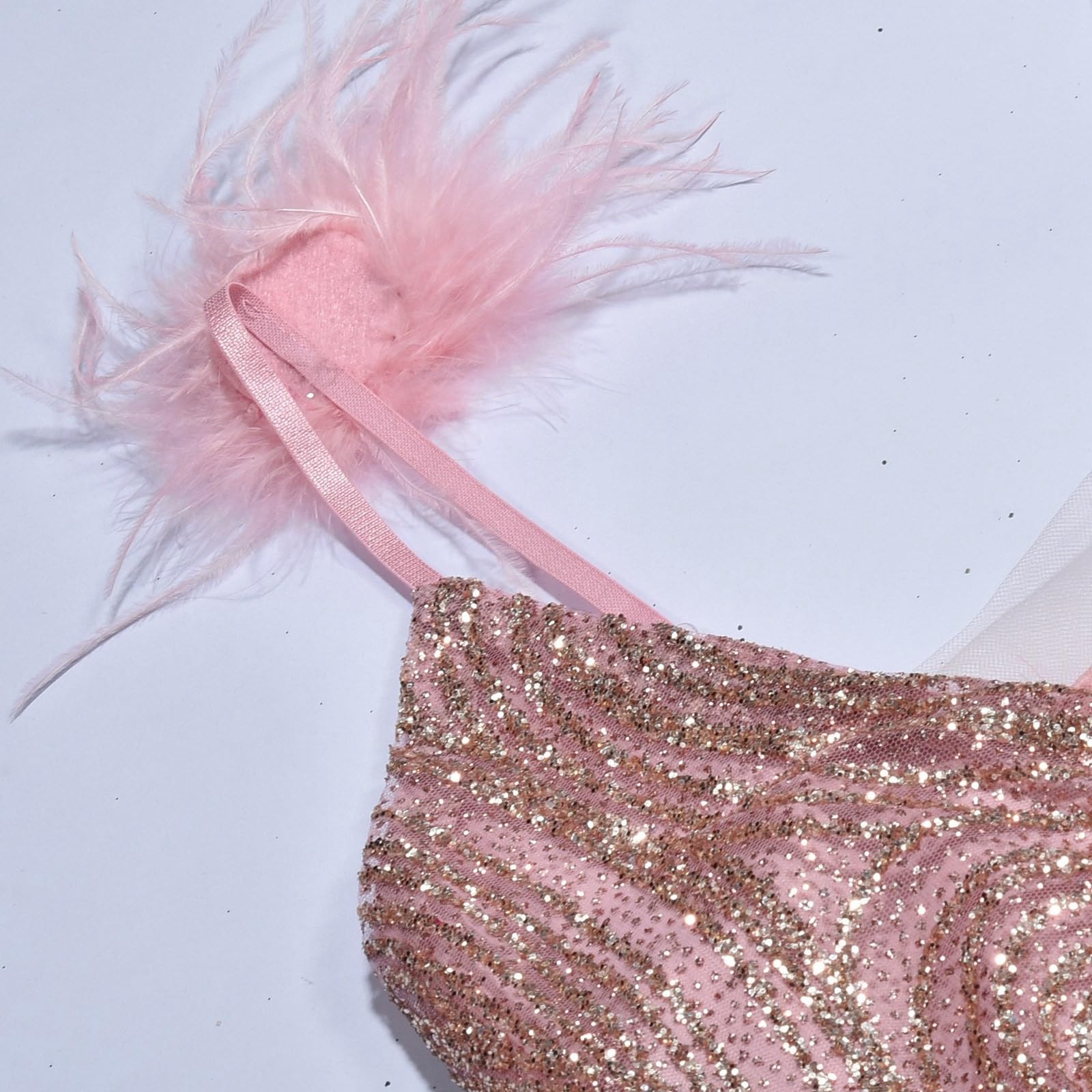 Abito da festa da donna con piume, sexy, abito da ballo, corto, con scollo a V, abito da cocktail da donna, elegante, con temperamento radioso, da donna, slim fit, mini abito a tunica