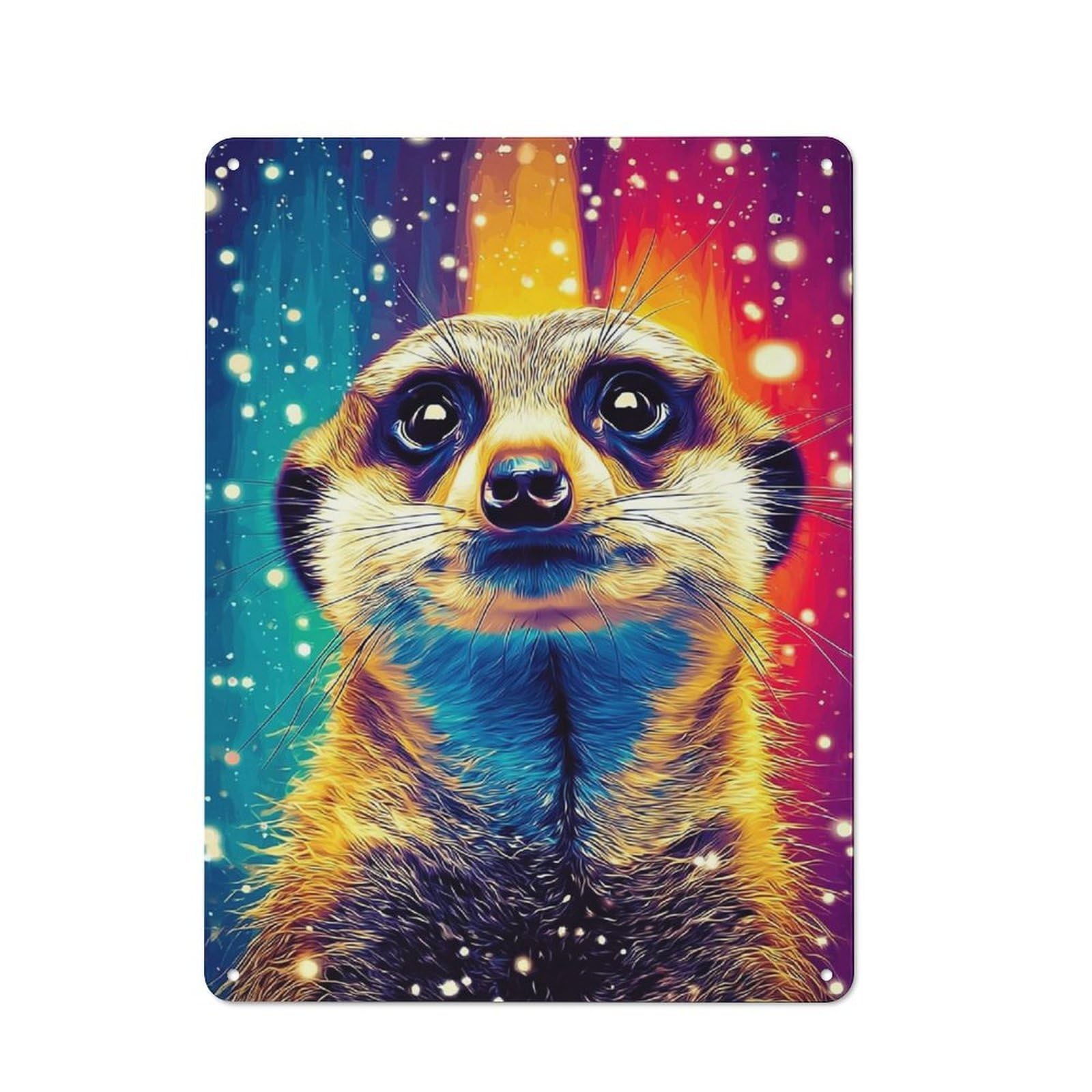 Junmoney Colorful Meerkat Portrait -5 Tin Wall Plaque 40X30cm With For Dining Room Or Kitchen, For Collectors Decorating Kitchens And Dining Spaces