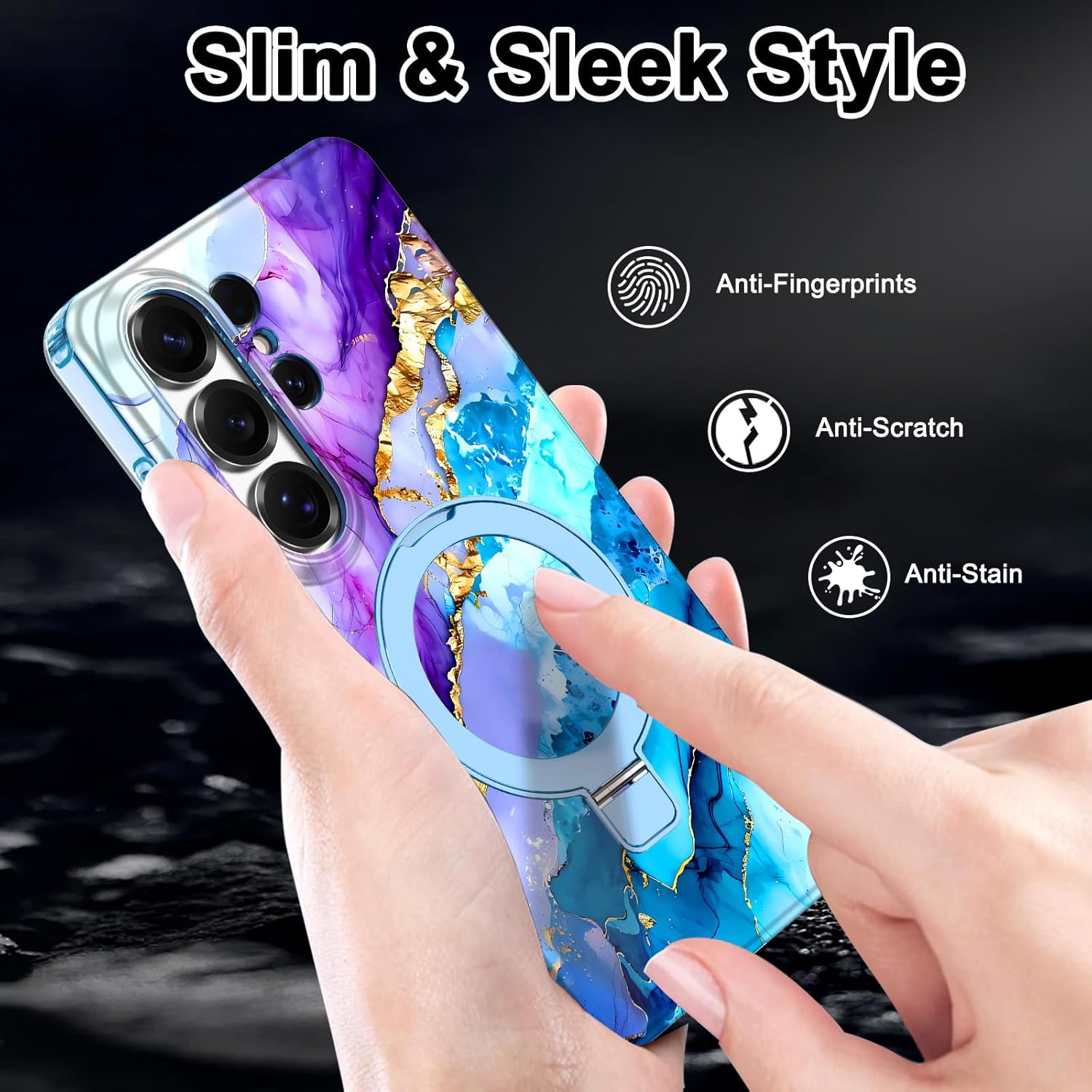 Magnetic for Galaxy S26 Ultra Case with Invisible Ring Stand[Compatible with MagSafe] Full Body Slim Women Girl Shockproof Marble Pattern Design Case for Samsung Galaxy S26 Ultra,Purple/Blue