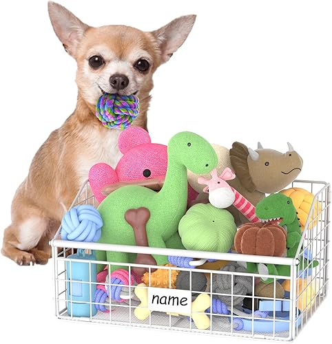 Miniatura 15 de Cesta indestructible para juguetes para perros, caja de juguetes mediana para perros, canasta de metal para perros para juguetes, organizador de