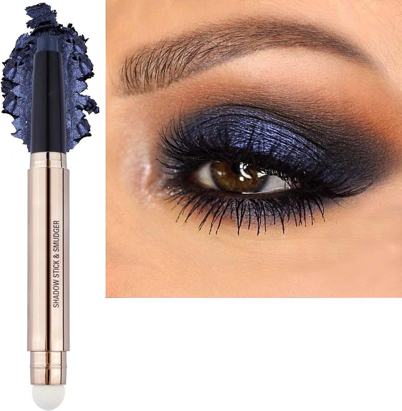18 color eyeshadows stick shimmer,Highlighter waterproof eyeshadow pen,Colour pop eye makeup (18# Black Shimmer)