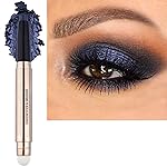 Blue Black Eyeshadow stick and Sponge Makeup Brush, Smooth Cream Shimmer Shadow Pencil Long Lasting Waterproof Eye Shadow Highlighter Stick Makeup , Hypoallergenic Eyeshadow, Highlighter Eye Liner