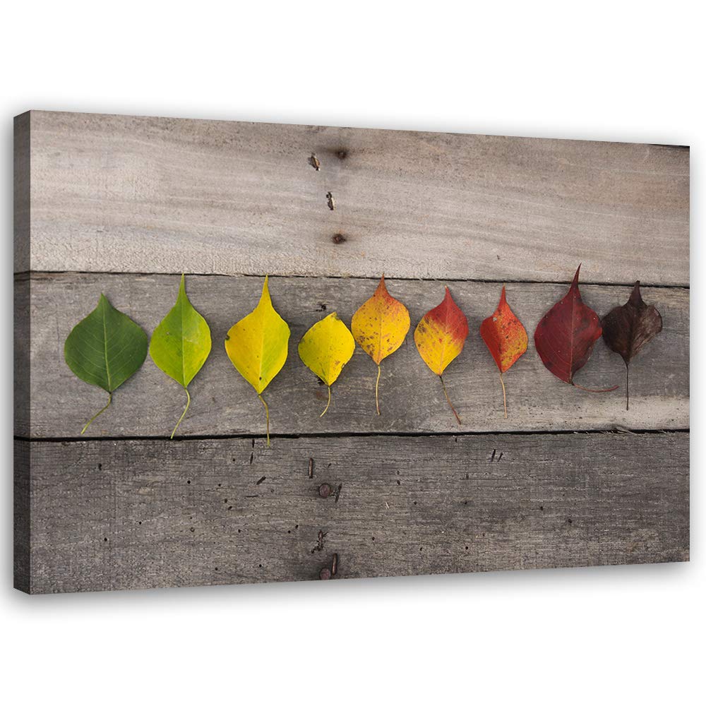 Tableau sur toile XXL feuillage rustique multicolore Feeby impression haute qualité
