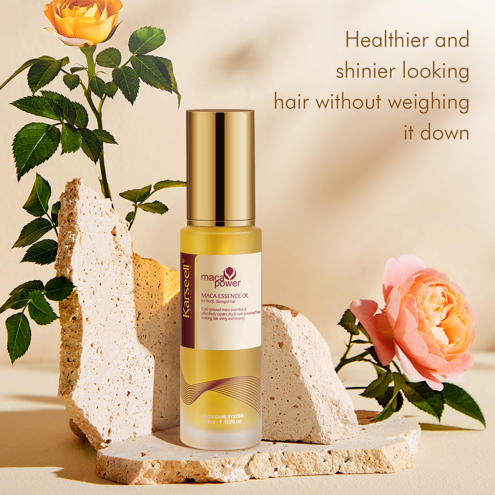 Karseell Aceite de Pelo Maca Esencia, Colágeno Aceite de Argan para Pelo Seco y Dañado, 50ml