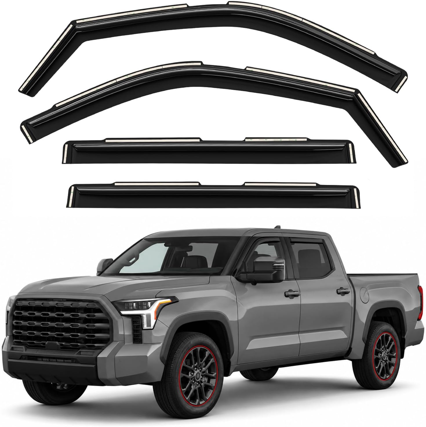Window Deflectors Smoke Tinted In-Channel Side Window Vent Visor Deflectors Rain Guards Compatible with Toyota Tundra 2022-2026 CrewMax - 4pcs. GW0732