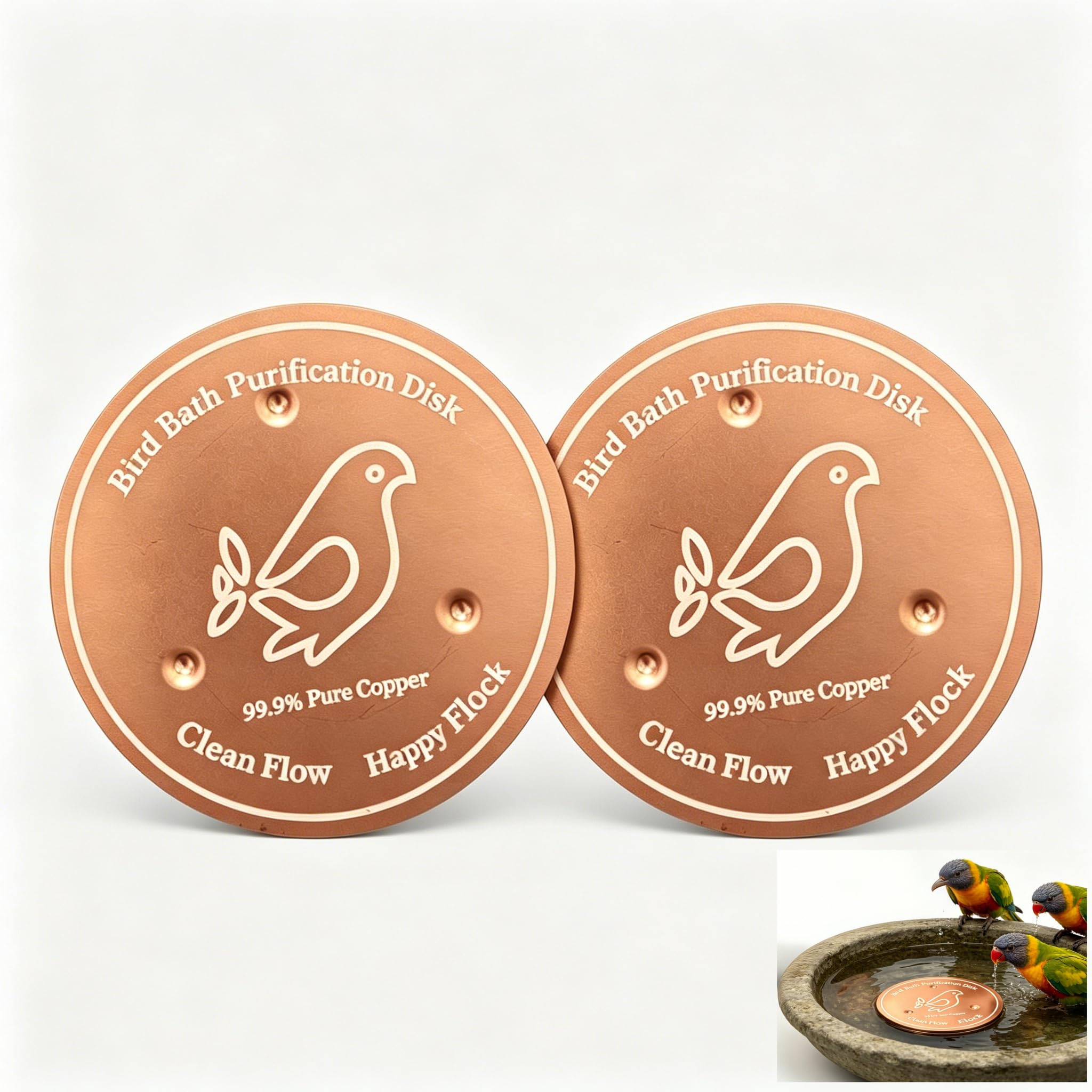 Comforso 2 Pack Copper Disc for Bird Bath, 99.9% Pure Copper Purification Disk for Outdoor Birdbaths & Fountains, Round Copper Plate, Natural Water Cleaner Accessory (100mm/3.94 Inch)