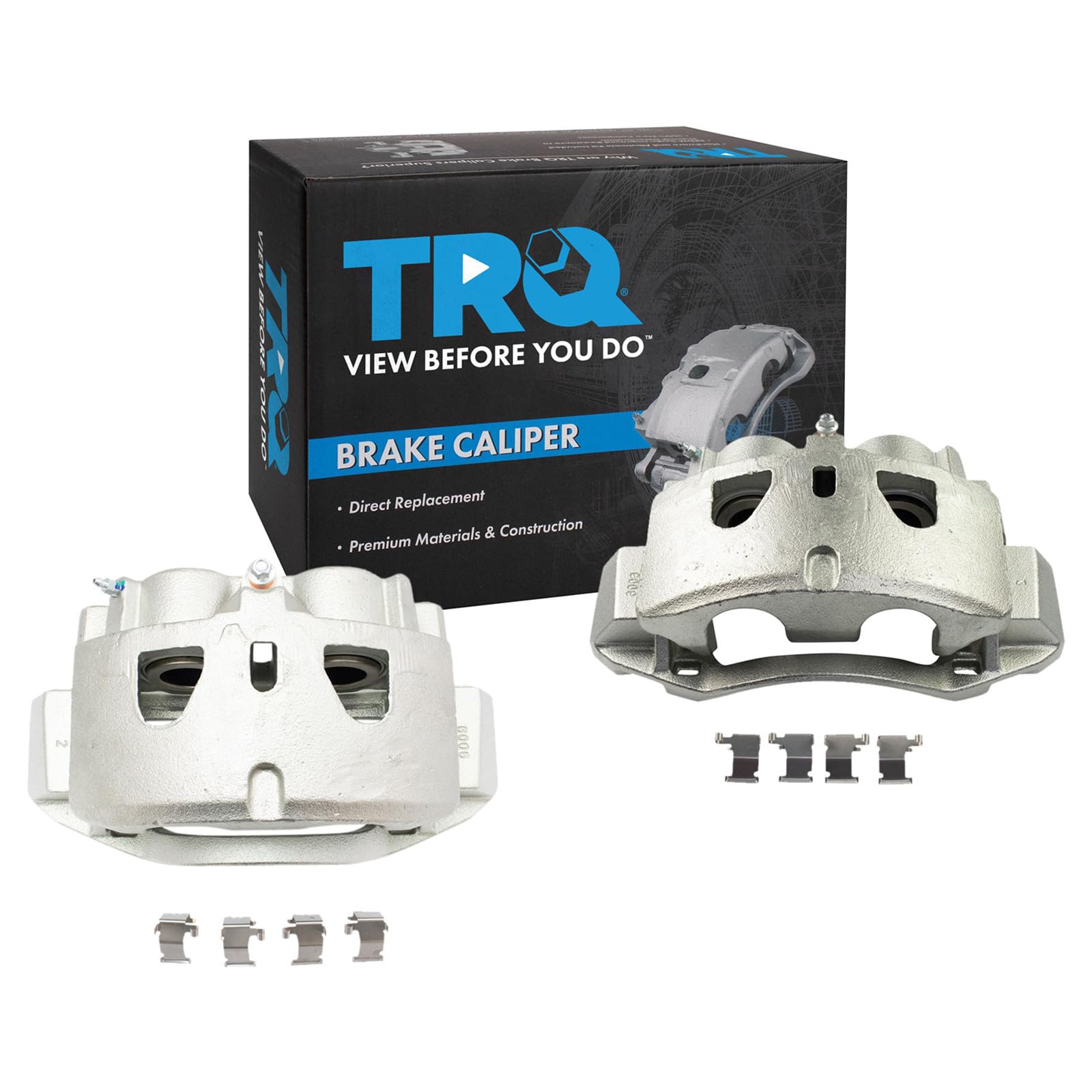 TRQ Front Brake Caliper Set Zinc Coated Brackets Hardware
