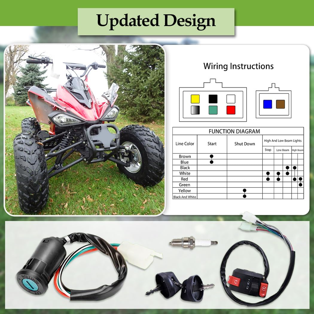 3 Function Left Starter Switch Assembly+4 Wires Ignition Switch Key with Cap Fit for 50cc 70 cc 90cc 110cc 125cc 150cc TaoTao Coolster SUNL Chinese ATV Quad 4 Wheeler Apollo Dirt Bike Scooter