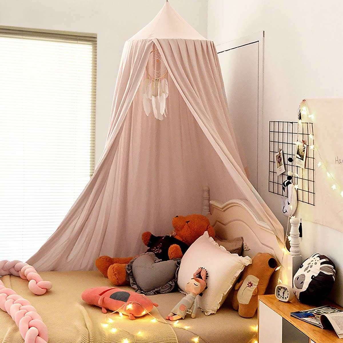NOSKIN Decor Canopy for Kids Bed, Soft Smooth Playing Tent Canopy Girls Room Decoration Princess Castle, Dreamy Mosquito Net Bedding, Children Reading Nook Canopies in Home (Pink)