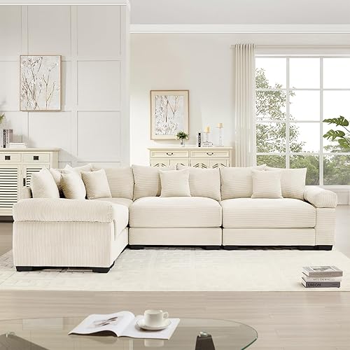 Miniatura 3 de Sofá modular de gran tamaño de 117.3 pulgadas, sofás modulares grandes de pana para sala de estar, sofás de 3 plazas, moderno juego de sofá de