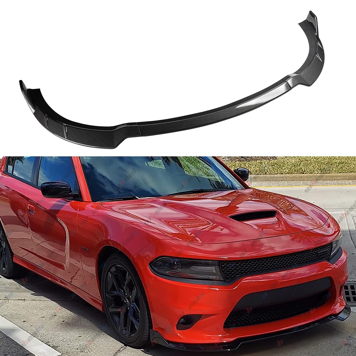 3Pcs Front Bumper Lip Compatible with 2015-2024 Dodge Charger, Air Dam Lower Chin Spoiler Splitter Fit for SRT Hellcat 392 Scat Pack GT R/T Daytona, Protection Body Kit (Carbon Fiber Pattern)