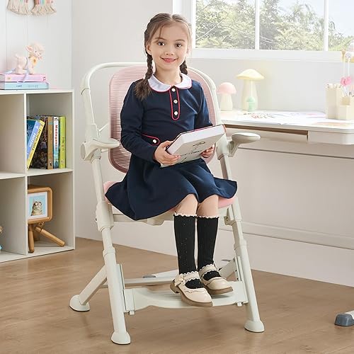 Miniatura 3 de Silla de escritorio ergonómica para niños con respaldo de malla transpirable adaptable, asiento multiajustable y reposabrazos abatibles, silla de