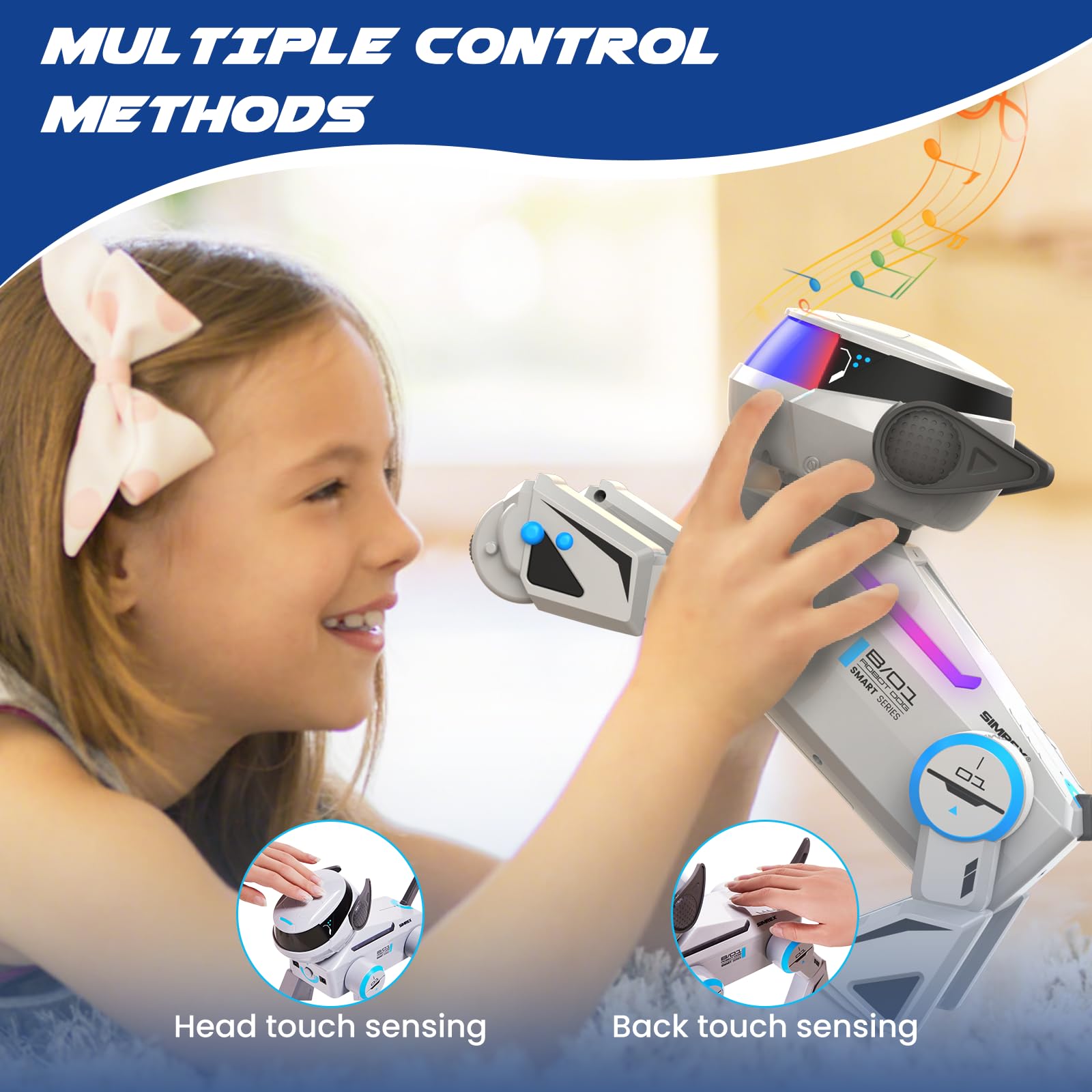 SIMREX Robot cane giocattolo per bambini, cane robot intelligente interattivo con sensore tattile, telecomando Bluetooth, trucchi danza, occhi LED, regalo di compleanno per ragazzi e ragazze, grigio