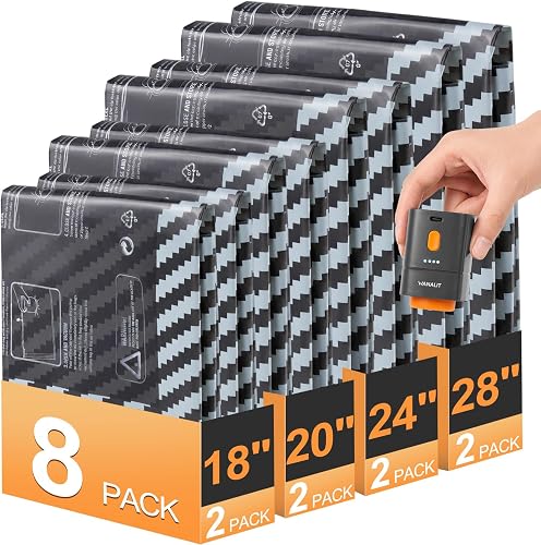 Vacuum Storage Bags for Travel with Rechargeable Pump, Carry on Size Compression Packing Cubes for Luggage and Suitcase, Space Saver Vacuum Seal Bags for Clothing and Clothes, 8 Combo, 4 Travel Sizes