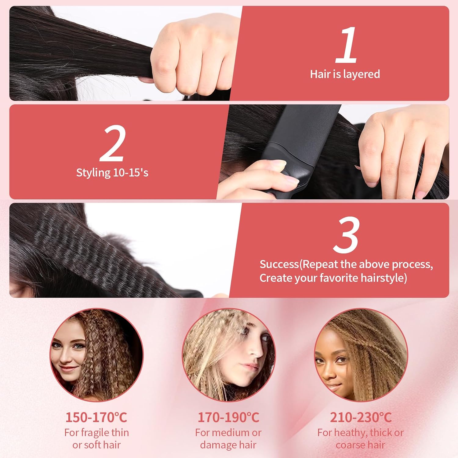 4-in-1 Hair Crimper Set- Curling Iron Wand and Straightener, Interchangeable Tourmaline Ceramic Flat and Curling Wand, Adjustable Temperature, Fast Heat, Ceramic Coated for Damage-Free Styling