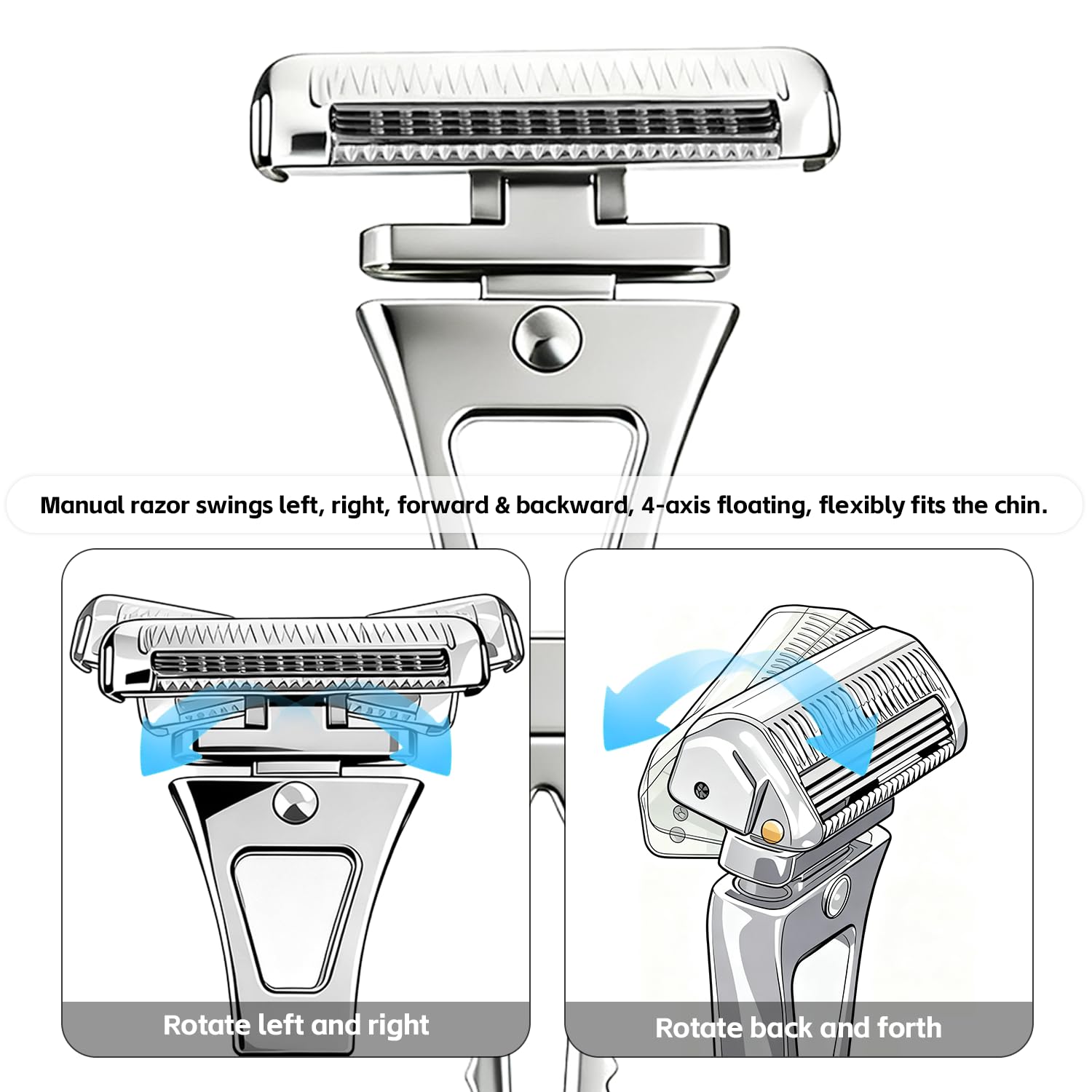 4-Layer Half-Blade Safety Razor- Flexible Head & Alloy Handle, with 10 Coated Blades, Leather Travel Case & Metal Stand - For Face and Body Shaving (Silver)