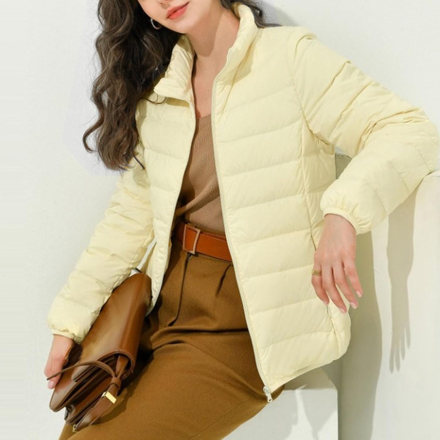Women's Puffer Jacket Lightweight Quilted Padded with Pockets Zip-up Stand-collar Winter Fleece Coat 2025 Trendy