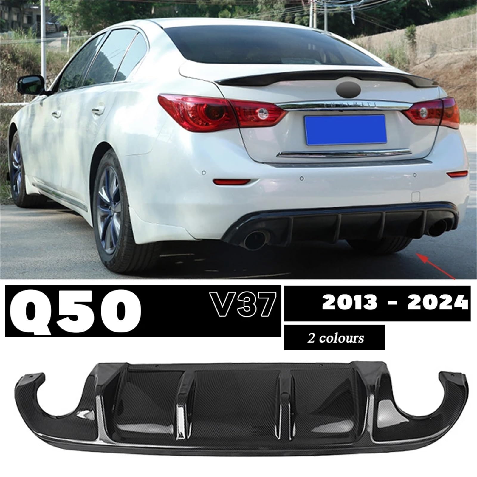 Spoiler dachowy tylny spojler Zderzak Tylny Z Włókna Węglowego, Aerodynamiczny Dyfuzor, Błyszczący Czarny, Dolny Spojler Zderzaka Tylnego, Do Infiniti Q50 V37 2013-2024(2013-2017 carbon)