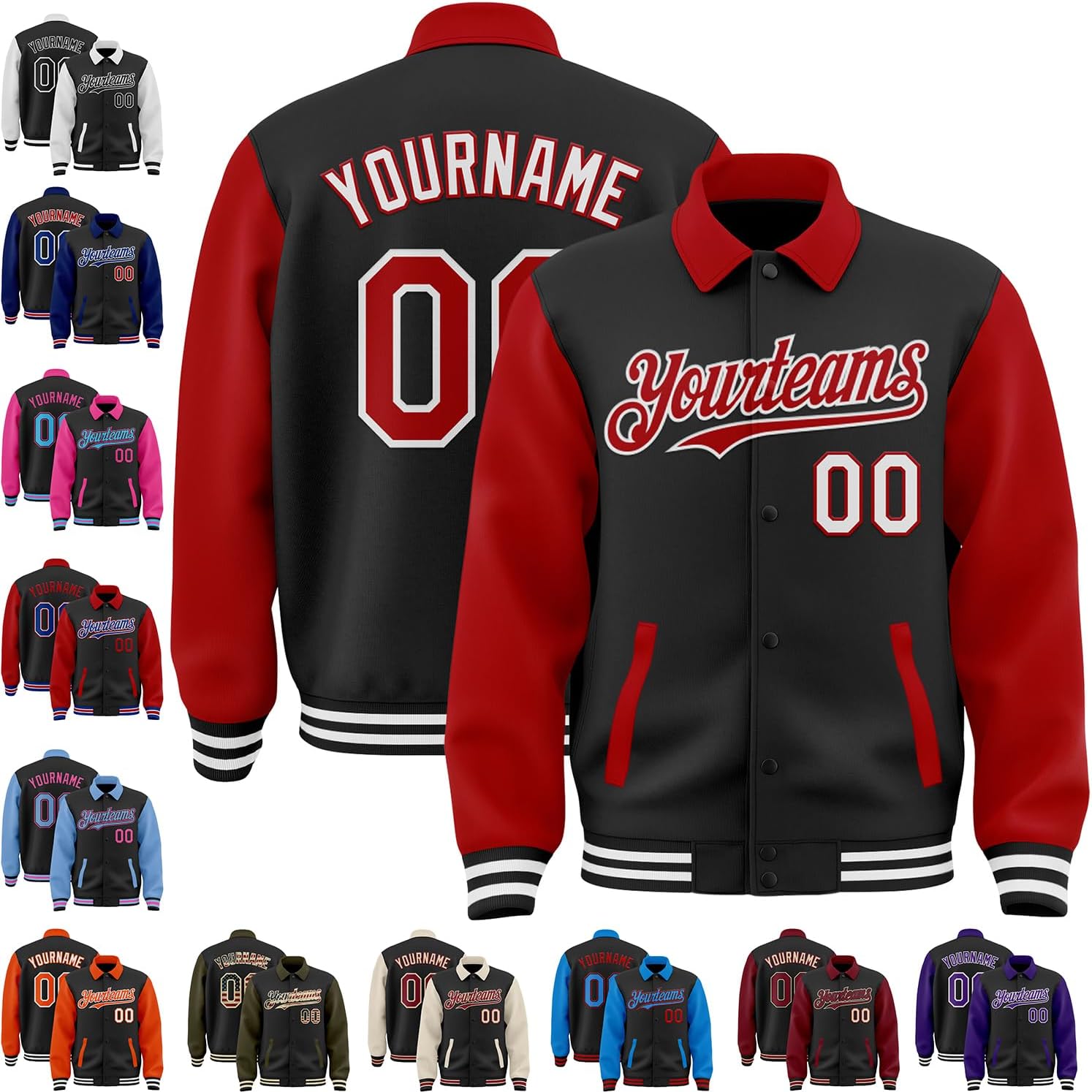 Fanscustom Custom Men's Varsity Letterman Baseball Leather Jacket Lapel Collar Jacket High School Full-snap Bomber Jerseys