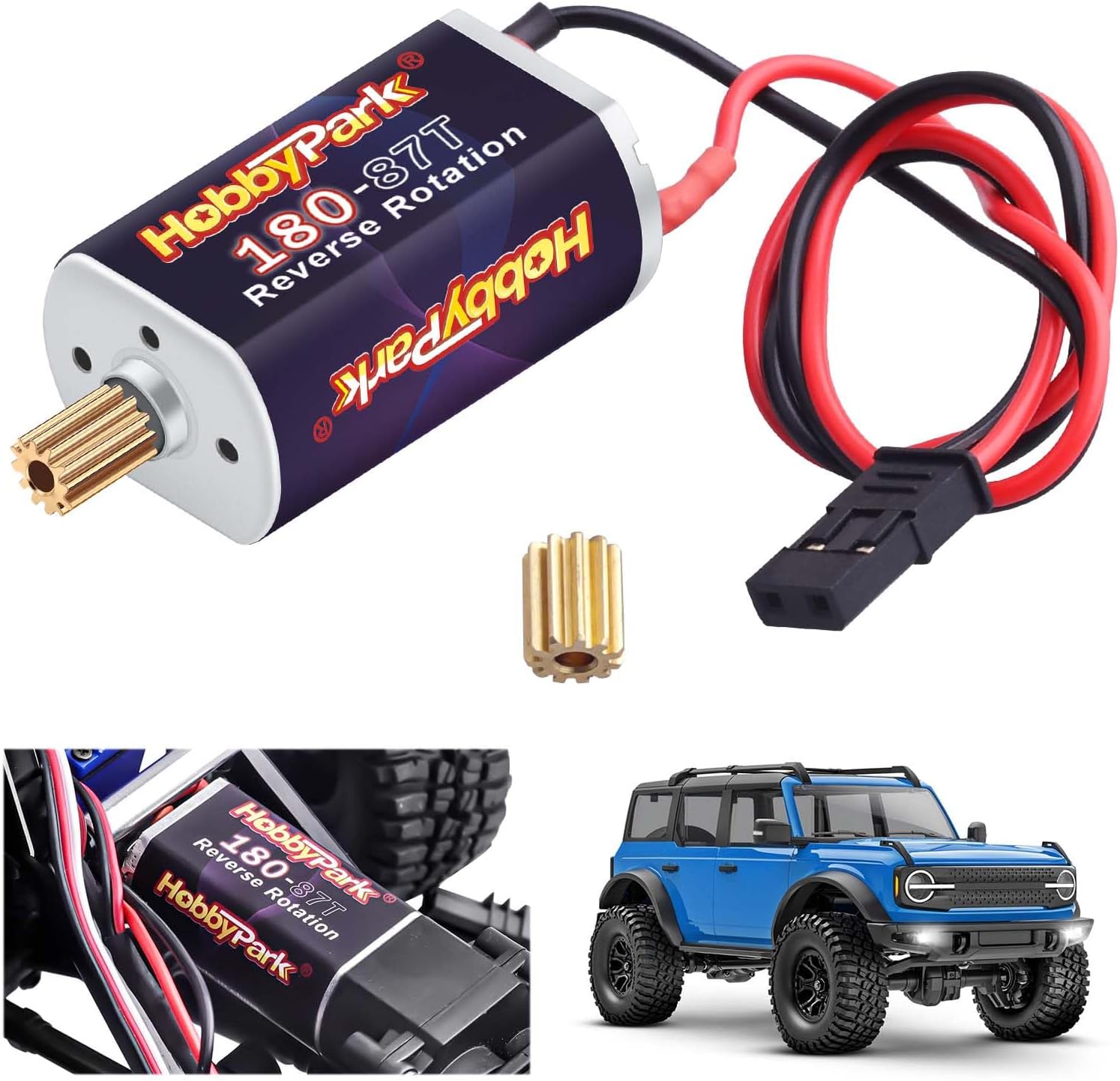 HobbyPark High Torque 180 87T Brushed Motor with Metal 11T Pinion Gear for TRX4M Upgrades 1/18 RC Crawler Car Replacement of 9775